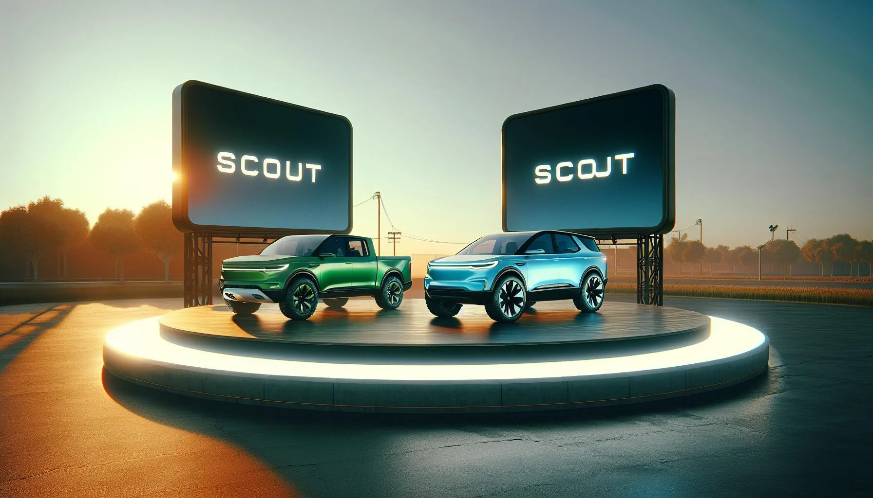 Rivian R1T R1S 2026 Scout SUV & Pickup shapes shown before imminent debut dalle-generated-imag