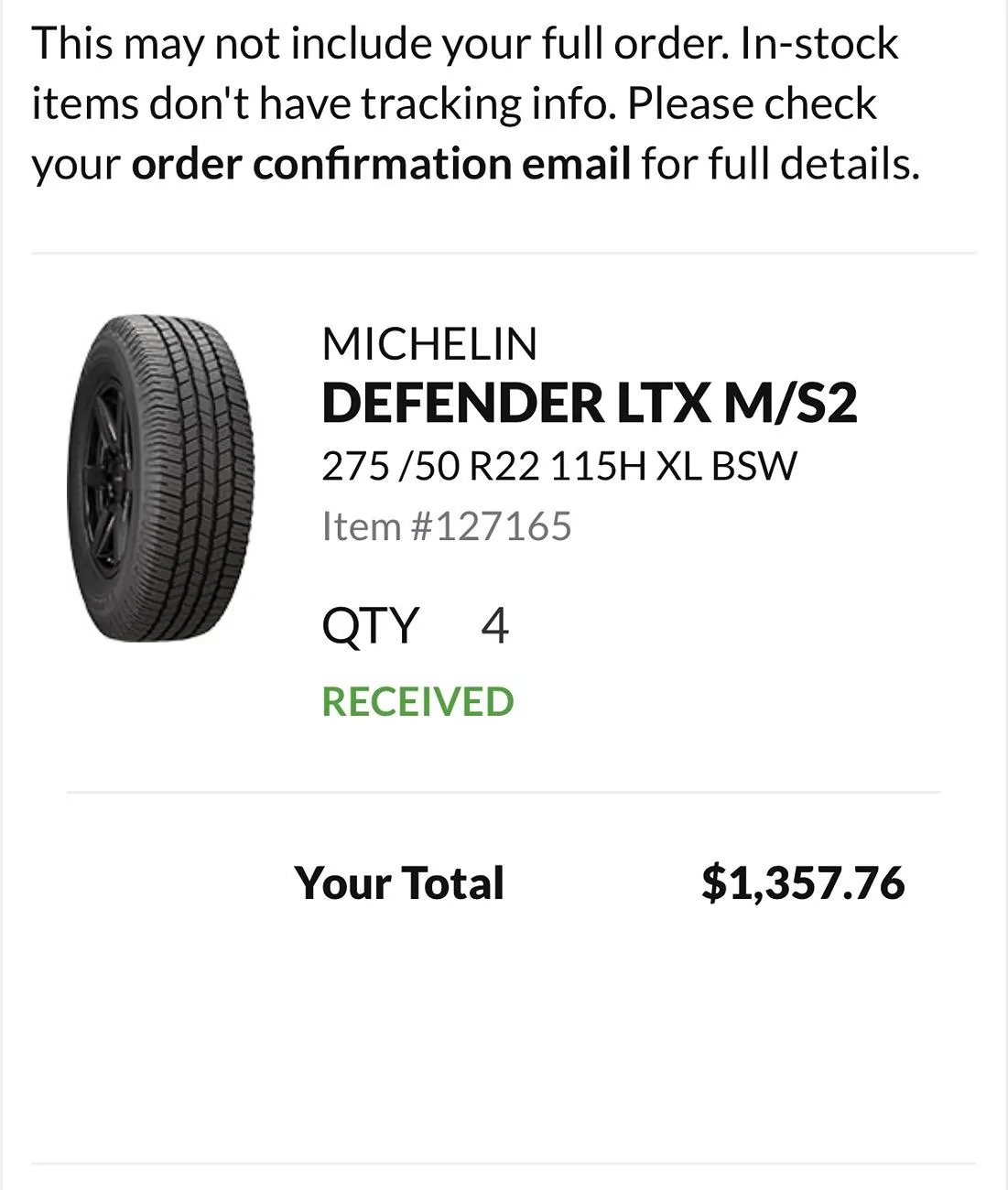 Rivian R1T R1S Michelin Defender LTX M/S2 R22 115H installed IMG_0099