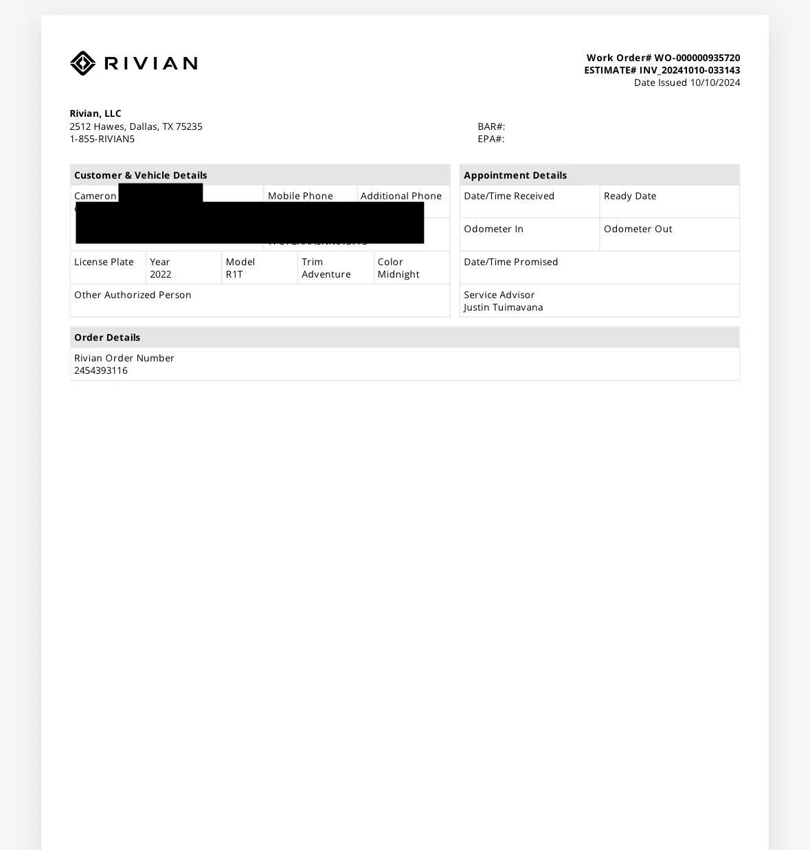 Rivian R1T R1S Full Service History Unavailable - Where to get it? 1730738460368-2n
