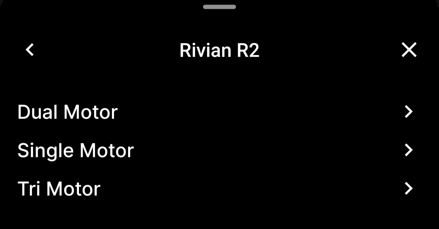 Rivian R1T R1S ABRP adds Rivian R2, R3 and R3X in Single, Dual, Tri Motor variants Screenshot_20241115_092156_ABRP