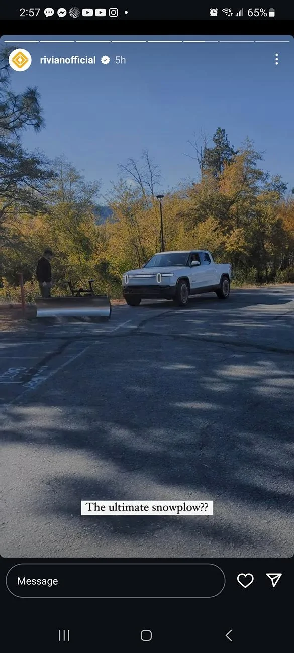 Rivian R1T R1S Anyone looking at getting a snow plow attaching to front hooks? Screenshot_20241119_145732_Instagram