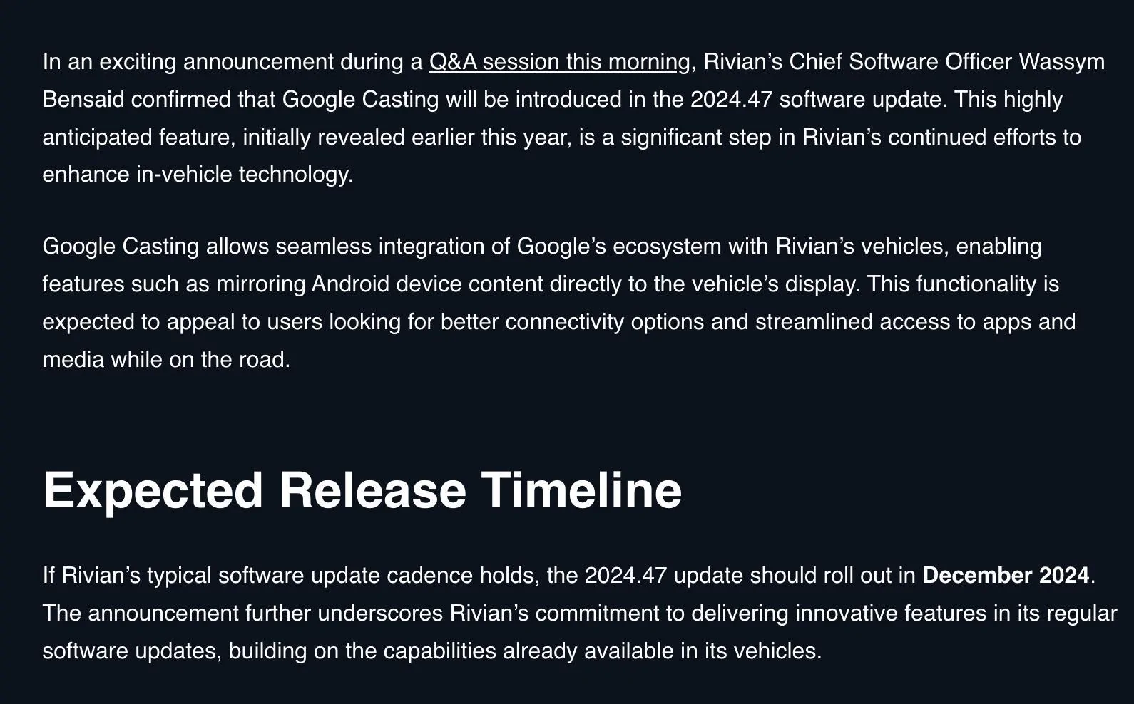 Rivian R1T R1S Google Casting Update is Coming! Screenshot 2024-11-20 at 3.28.07 PM