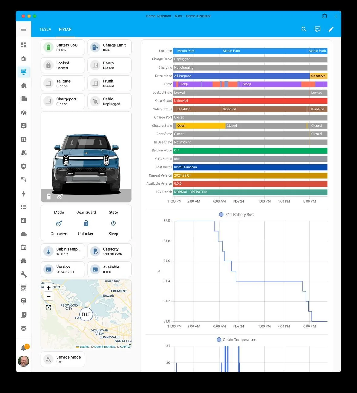 Rivian R1T R1S Rivian Dashboard for Upcoming Longterm Phantom Drain Test Screenshot 2024-11-24 at 1.46.49 PM