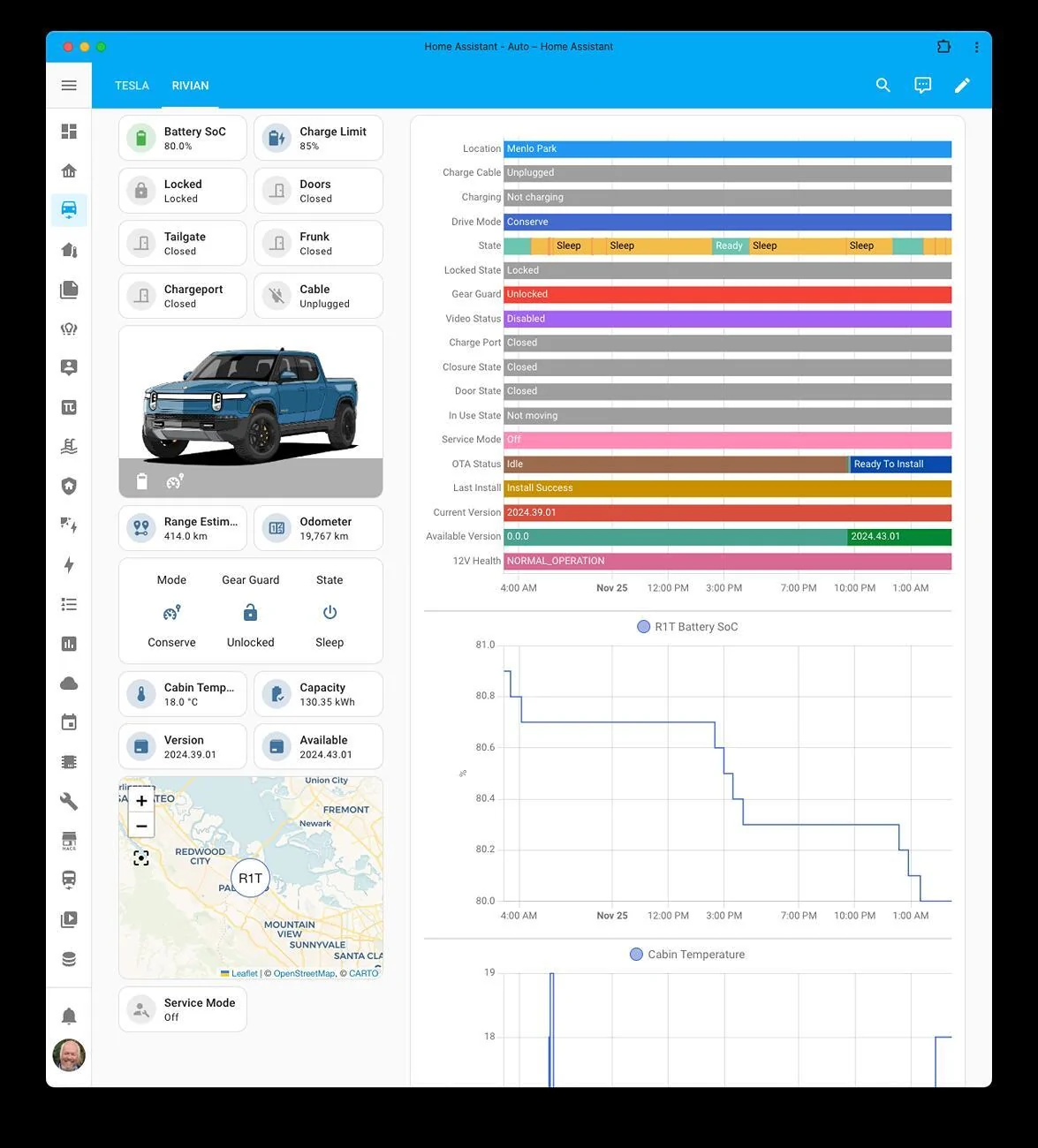 Rivian R1T R1S Rivian Dashboard for Upcoming Longterm Phantom Drain Test Screenshot 2024-11-25 at 6.12.29 PM