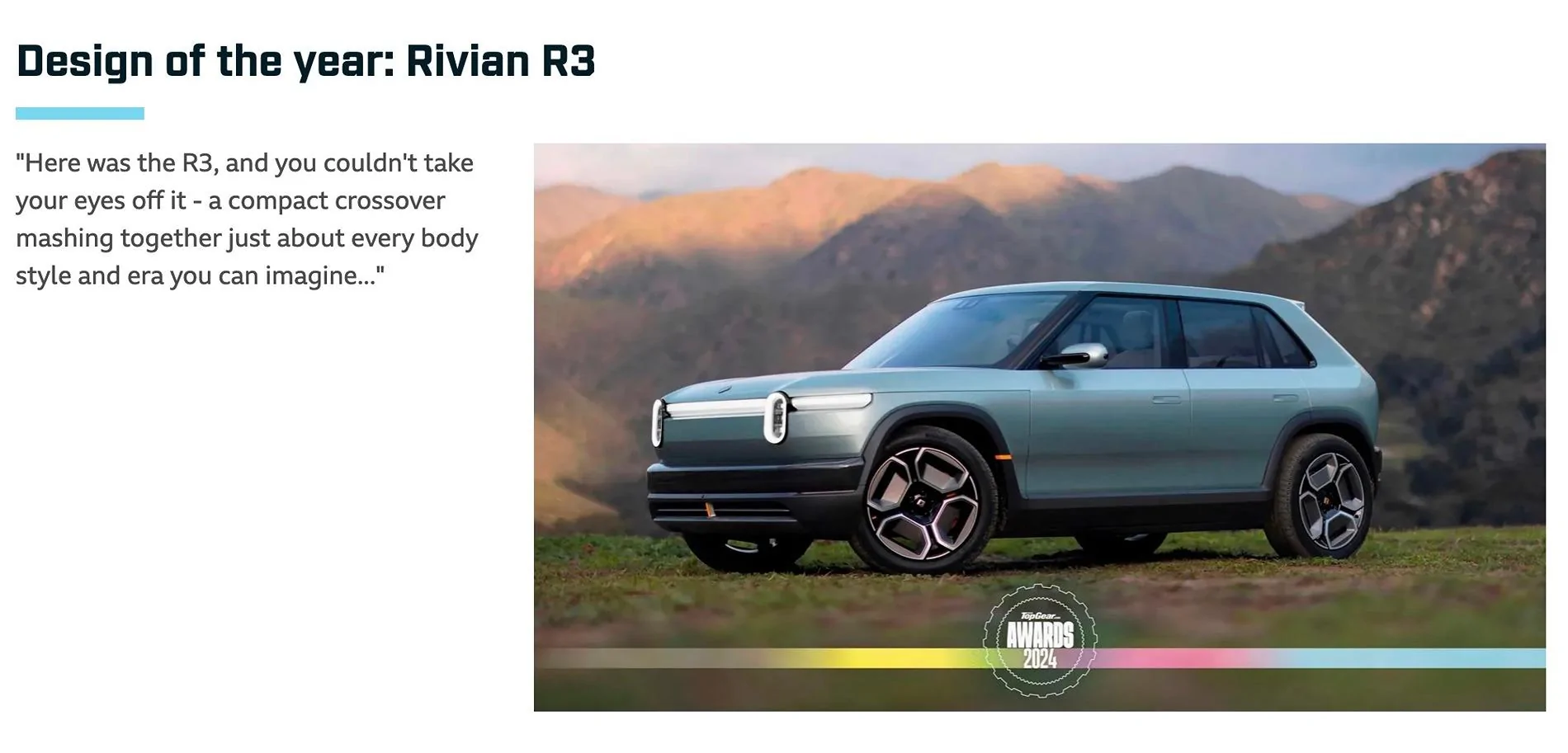 Rivian R3 named Design of the Year in 2024 Top Gear Awards.webp
