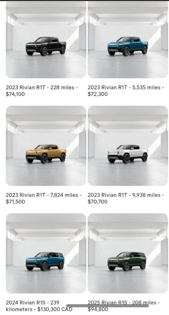 Rivian R1T R1S Huge drop of available demo vehicles in online shop 1000001407