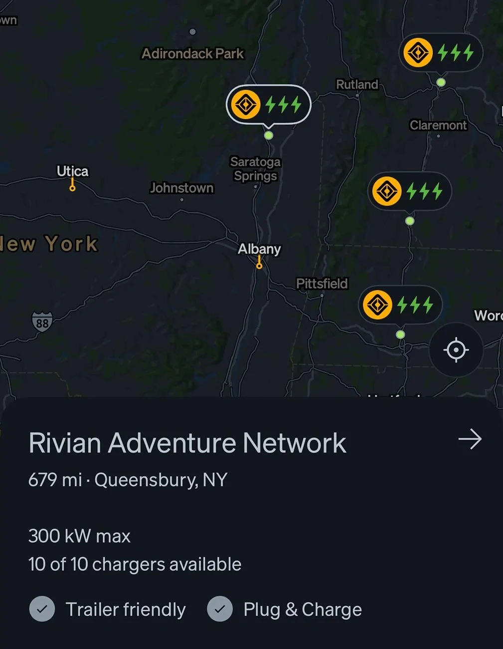 Rivian R1T R1S Queensbury, NY RAN station is now operational! 10 charging stalls GeslafLXAAA8HJA