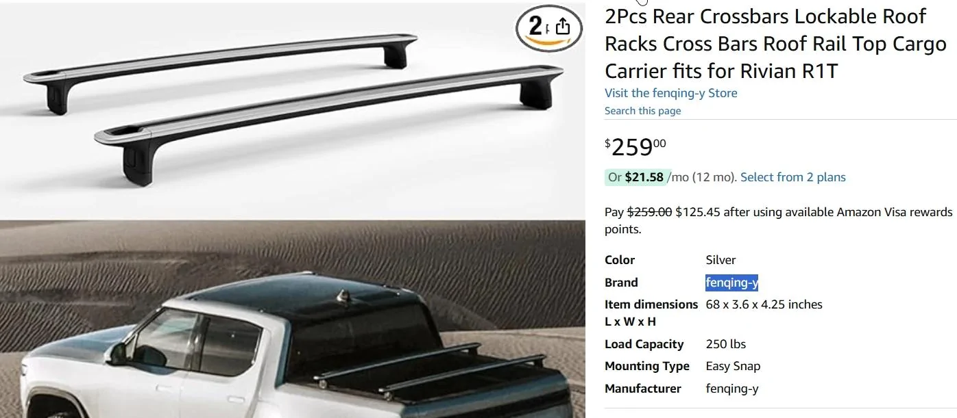 Rivian R1T R1S Any Non-OEM crossbar  suggestions ? greenshot jpg