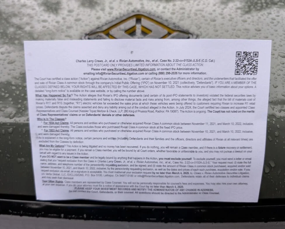 Rivian R1T R1S Class action suit against Rivian 1000001630