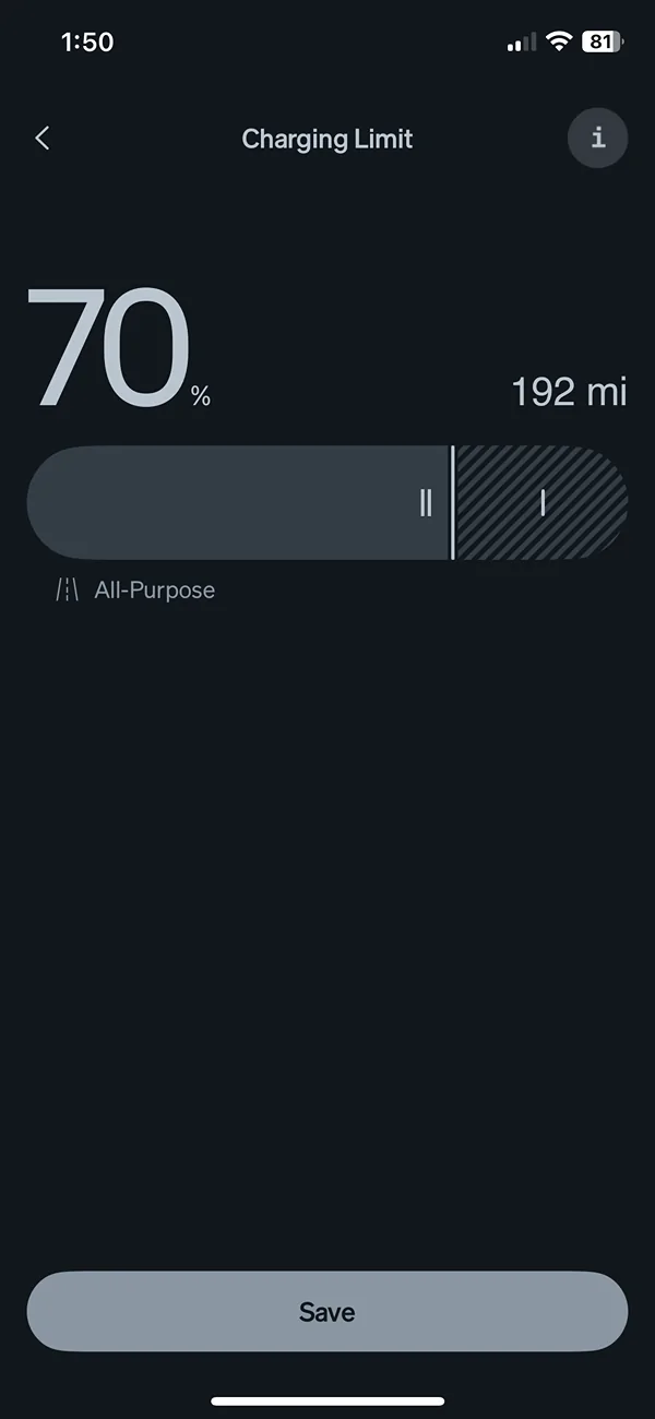 Rivian R1T R1S Miles at 70% charge  dropped with new update. 1736531462329-ot