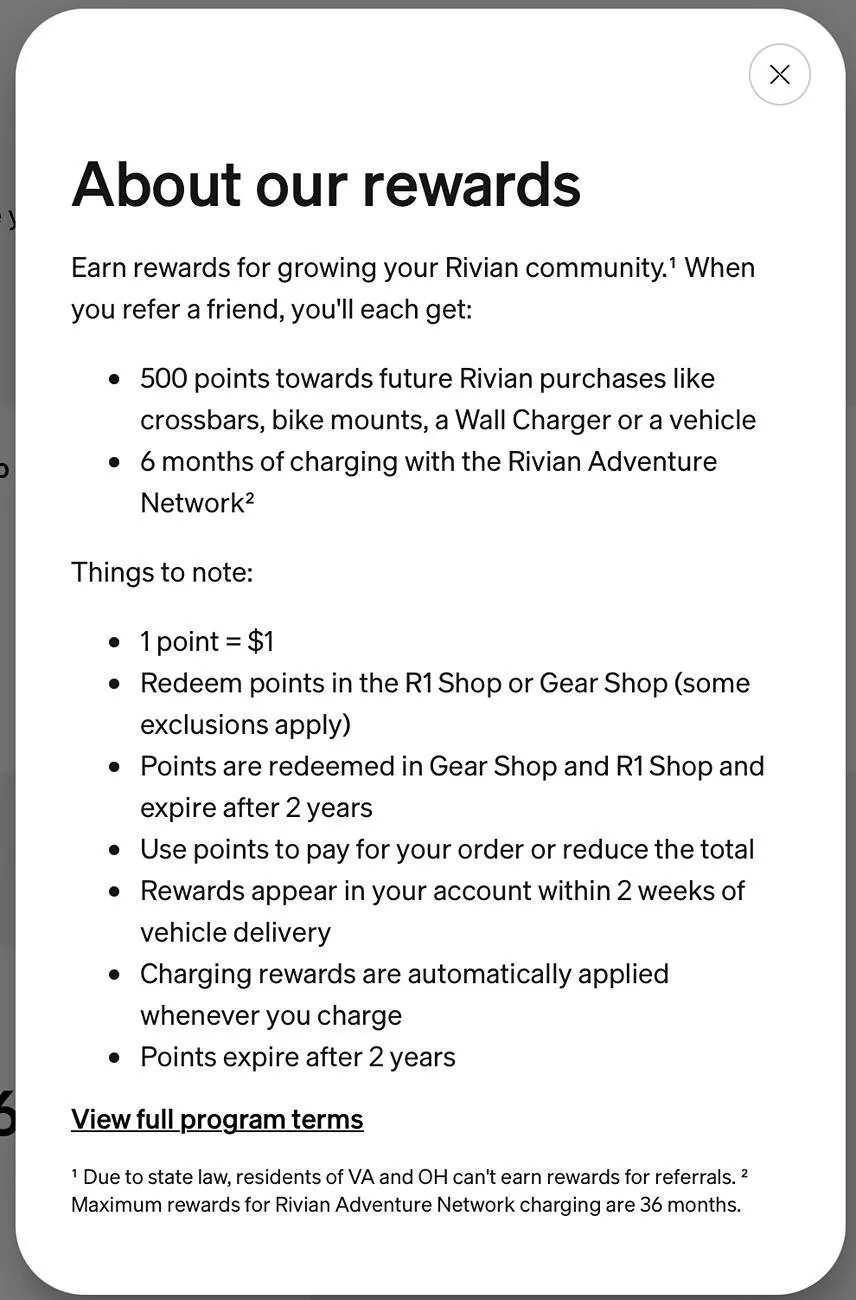 Rivian R1T R1S Rivian Referral Code Program ("Rivian Rewards") Announced Screenshot 2025-01-14 at 3.38.43 PM