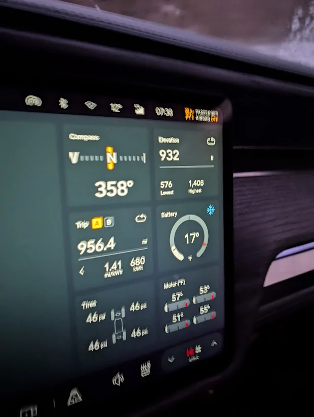 Rivian R1T R1S Battery temp of 15°F now appears to be where Rivian stops aggressively heating the battery 1736948673278-