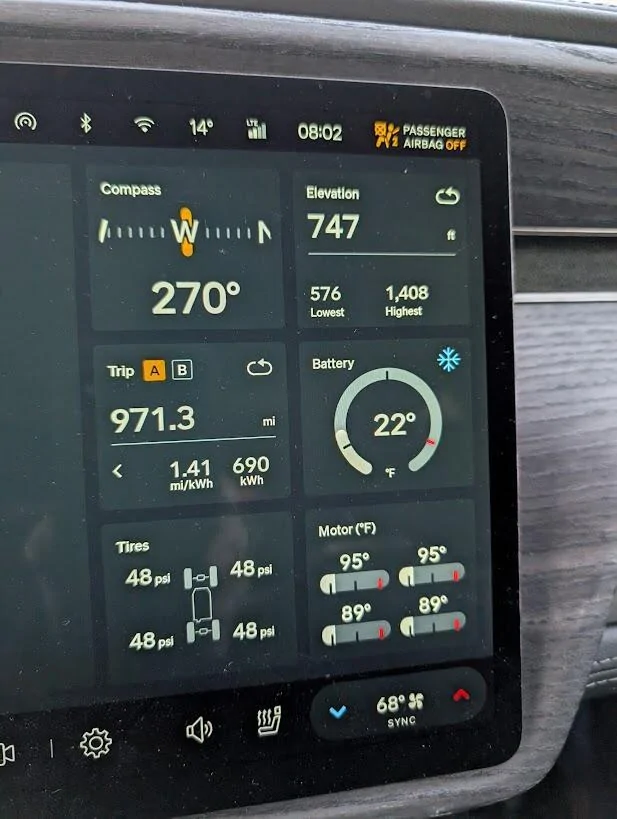 Rivian R1T R1S Battery temp of 15°F now appears to be where Rivian stops aggressively heating the battery 1736949009352-wu