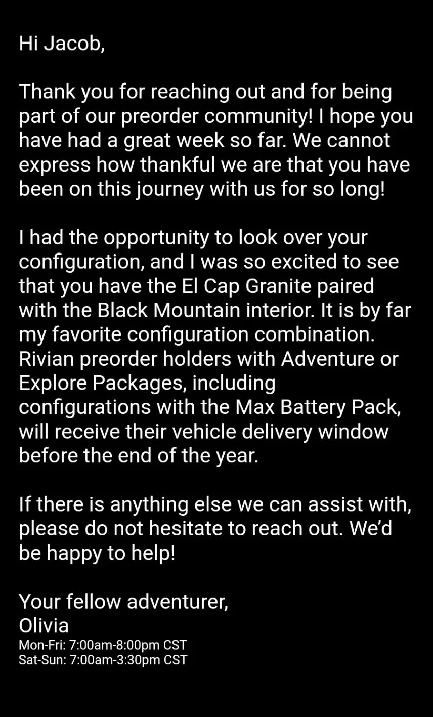 Rivian R1T R1S ? Rivian Sends Delivery Window E-Mail. What’s Your Dates? => Vote in Poll! 1637842182716