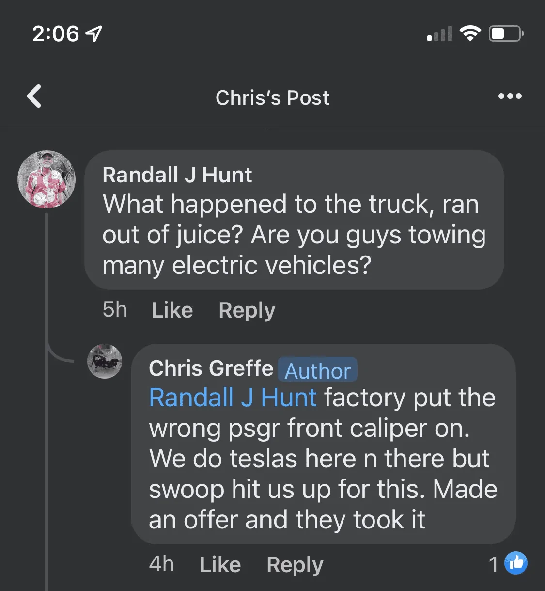 Rivian R1T R1S R1T being towed to fix wrong front brake caliper installation 1638418049907
