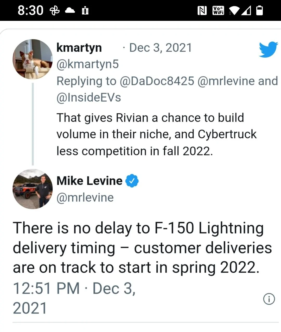 Rivian R1T R1S F-150 Lightning not starting deliveries until September 2022 Screenshot_20211203-203042
