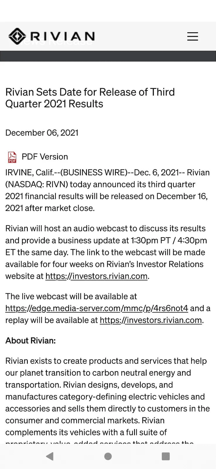 Rivian R1T R1S "day one" of "not a good day" for $RIVN 1638831350957