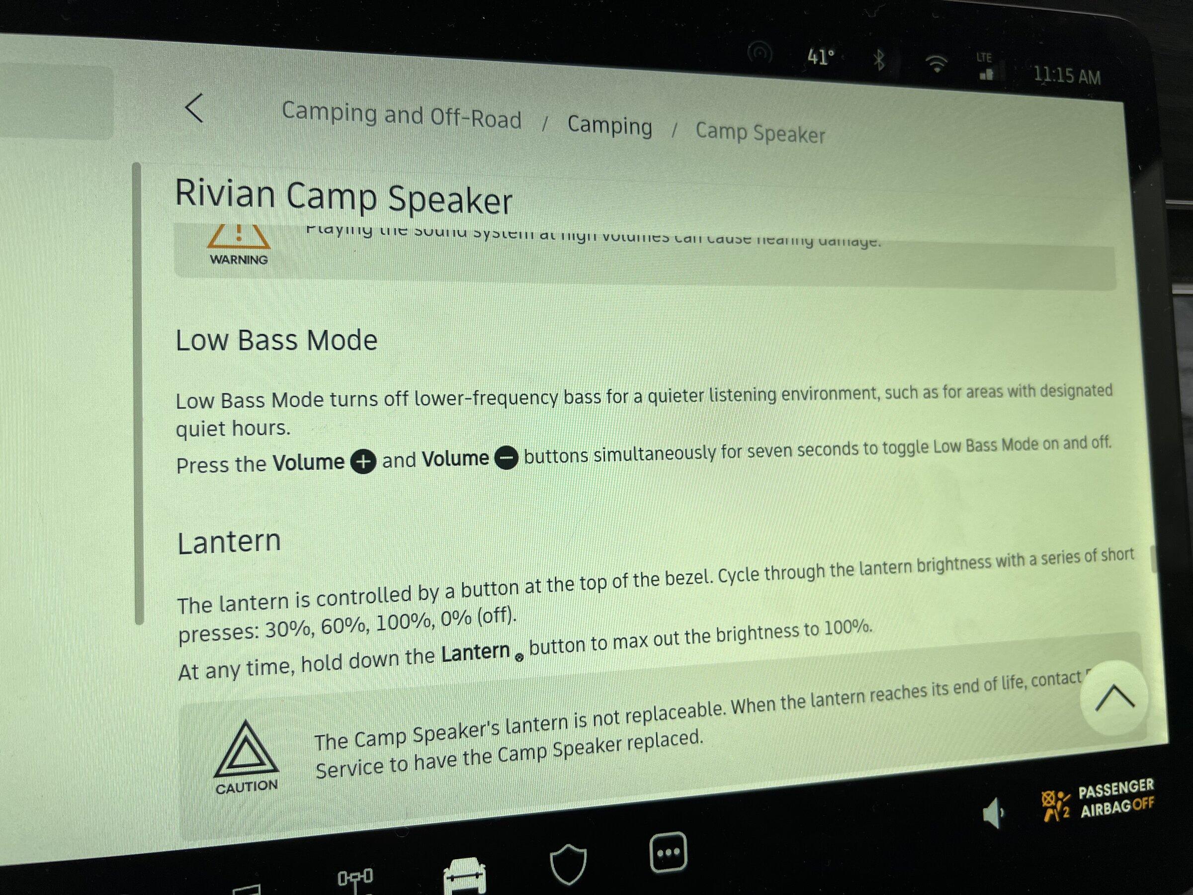 Rivian R1T R1S Rivian Camp Speaker menus / operation details 6419B72A-731C-4096-B745-F9E7E8F61505