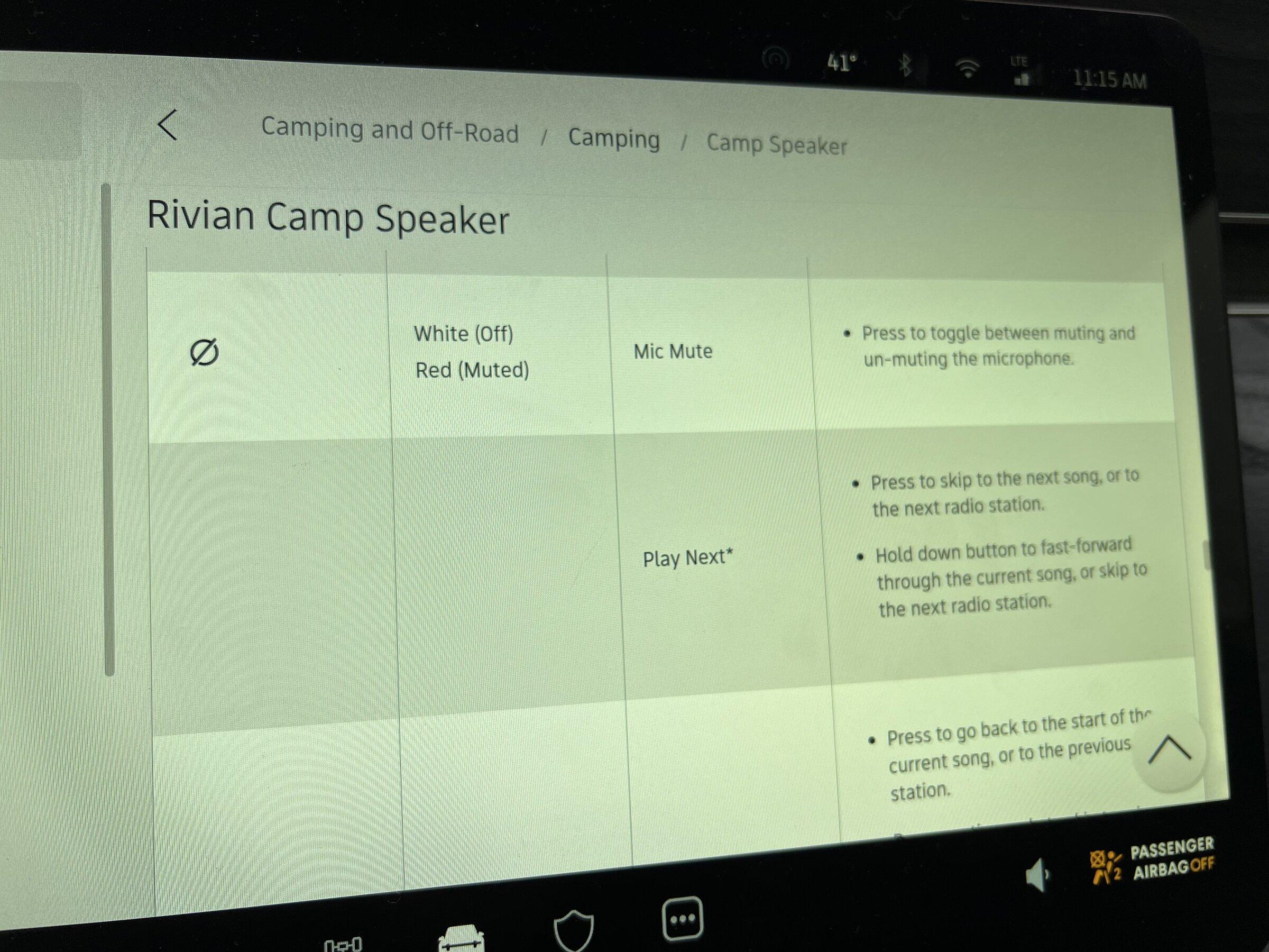 Rivian R1T R1S Rivian Camp Speaker menus / operation details 668B0723-53E1-407D-A7A2-CF87022F8313