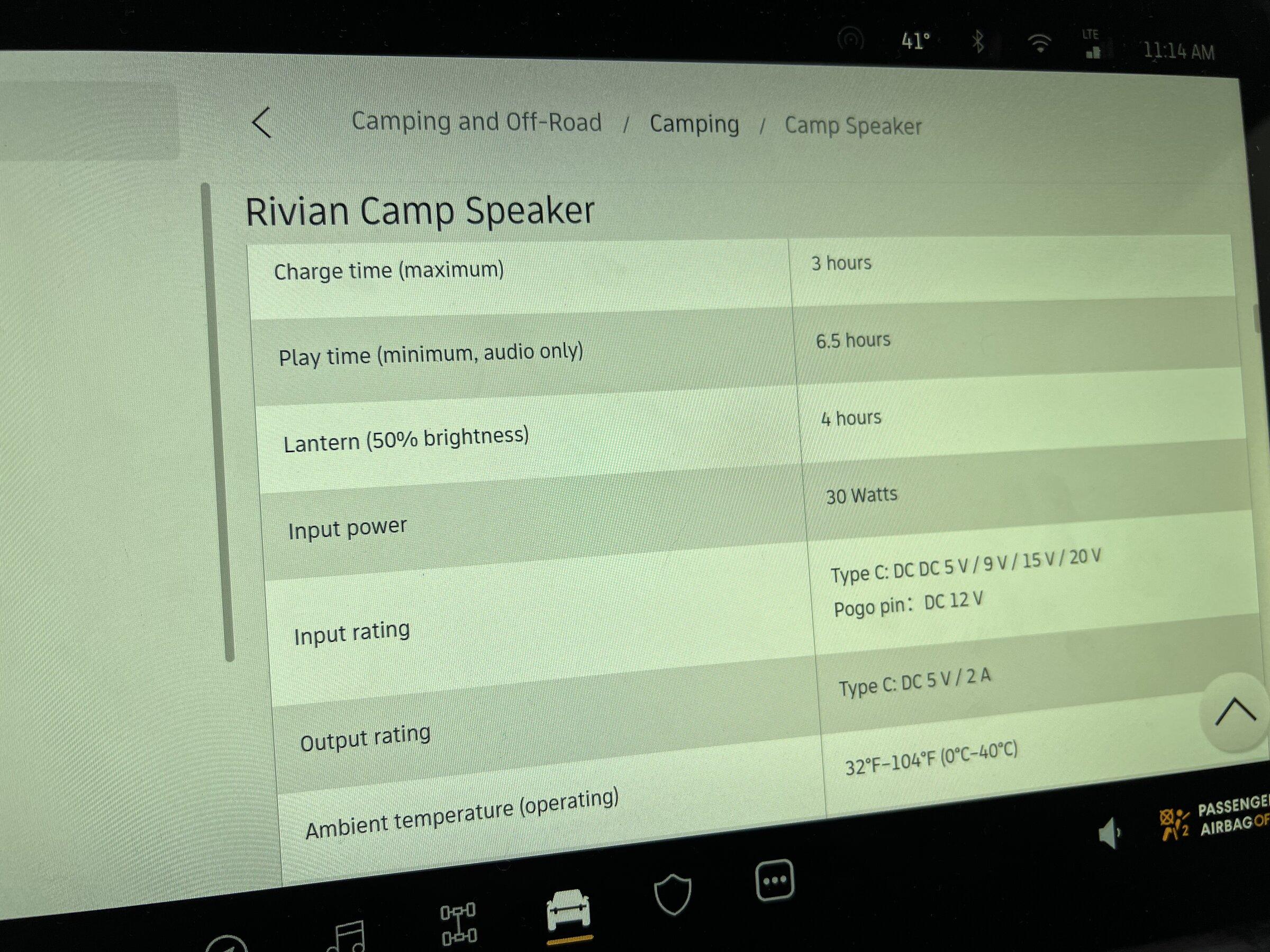 Rivian R1T R1S Rivian Camp Speaker menus / operation details FECF53E0-63FE-4CA4-947C-CE1816BB99BB