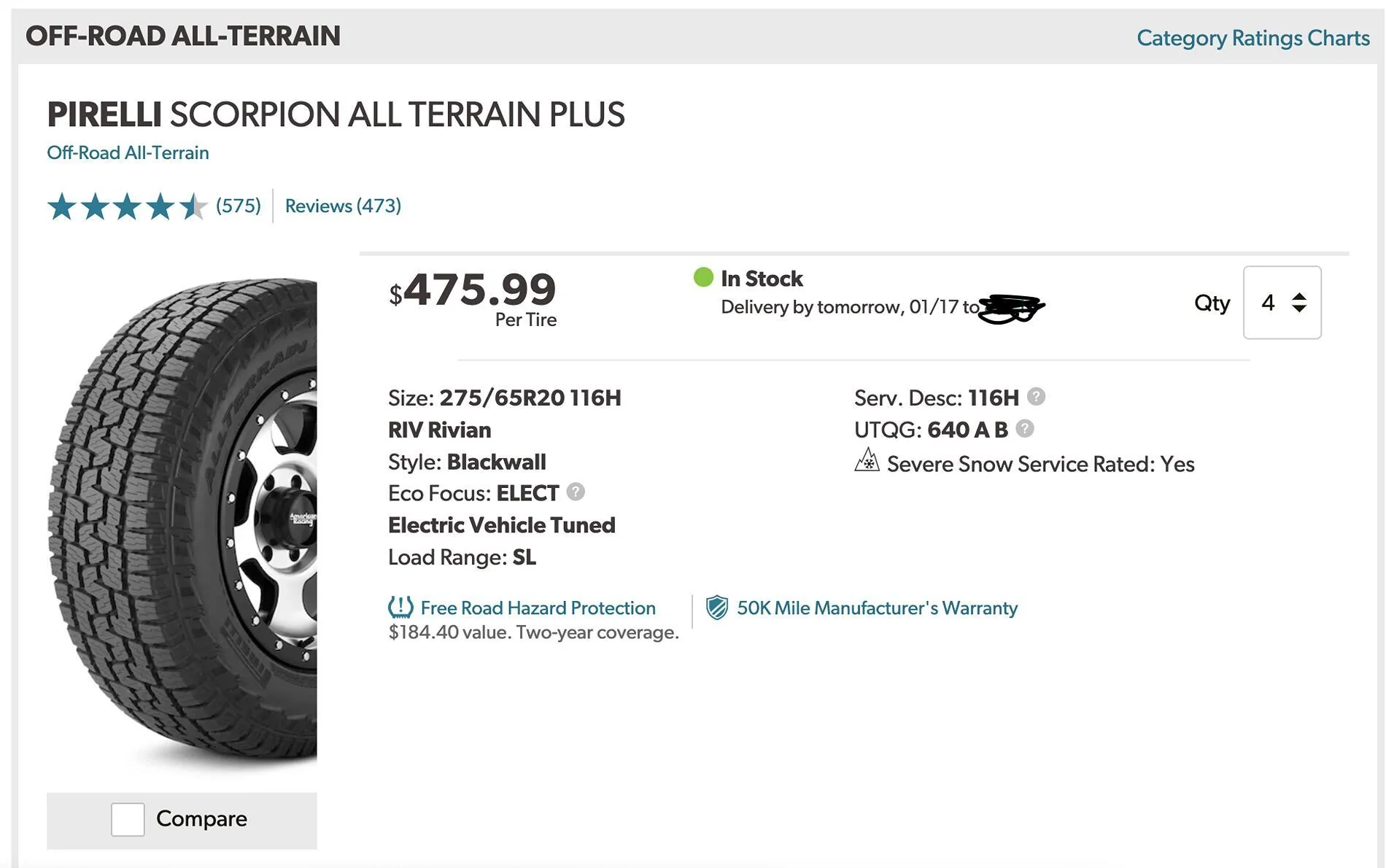Rivian R1T R1S What are people paying for the OEM 20" Pierelli Scorpion AT plus RIV? Screen Shot 2025-01-16 at 9.29.46 AM