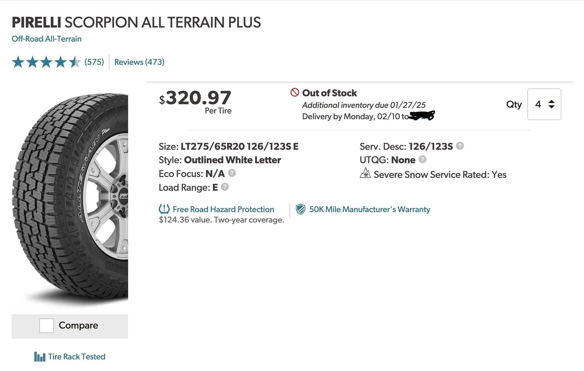 Rivian R1T R1S What are people paying for the OEM 20" Pierelli Scorpion AT plus RIV? Screen Shot 2025-01-16 at 9.29.57 AM