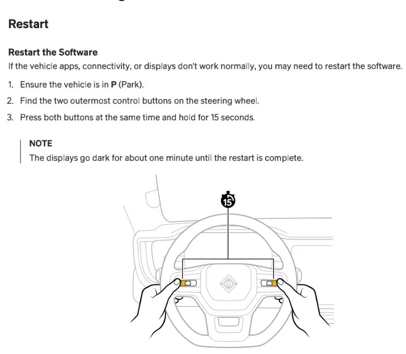 Rivian R1T R1S Soft/hard reset terminology 1000015668