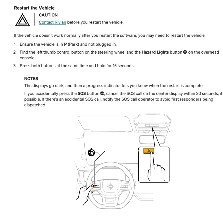Rivian R1T R1S Soft/hard reset terminology 1000015670