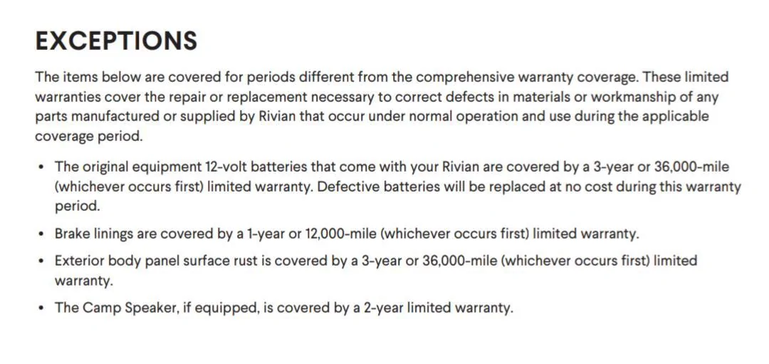 Rivian R1T R1S 12 Volt Battery Warranty 1000002371