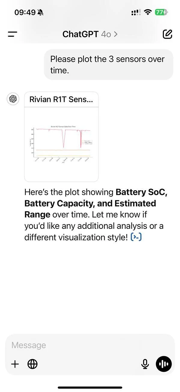Rivian R1T R1S Analyze your Rivian's data with ChatGPT AI IMG_0483