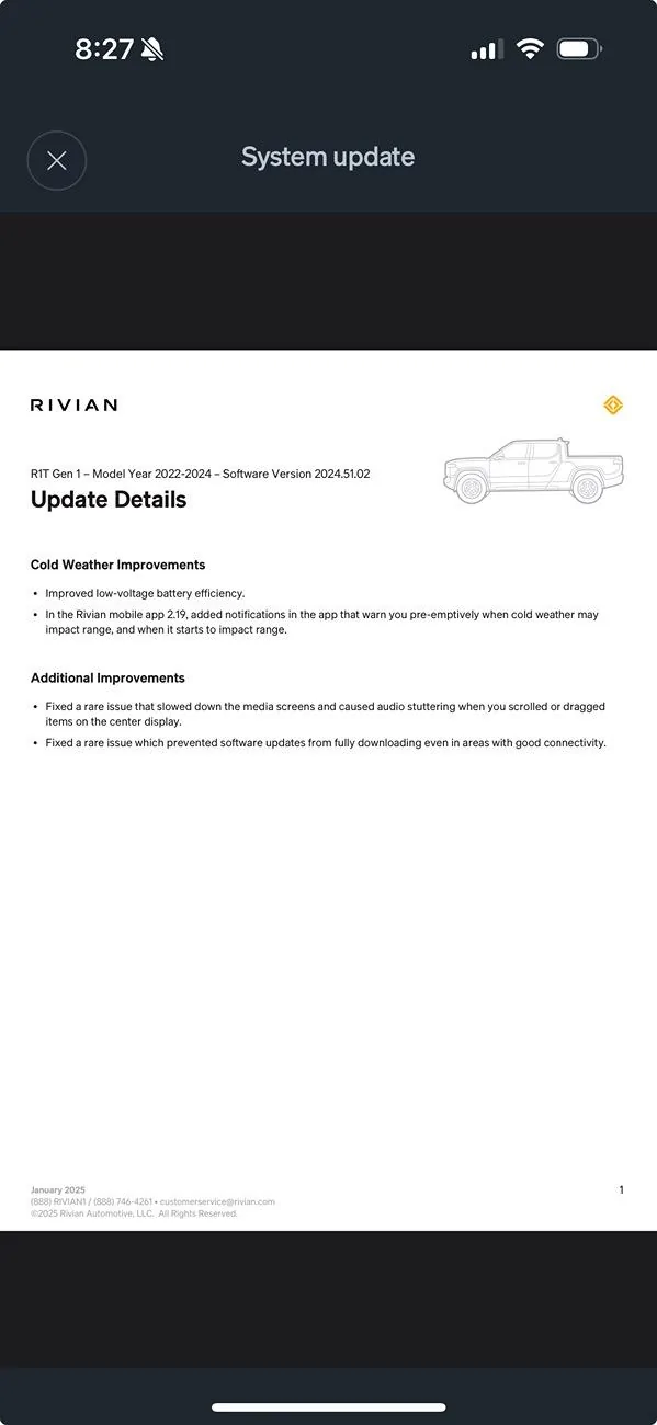 Rivian R1T R1S 2024.51.02 Update installing now Screenshot 2025-02-06 at 8.27.11 PM
