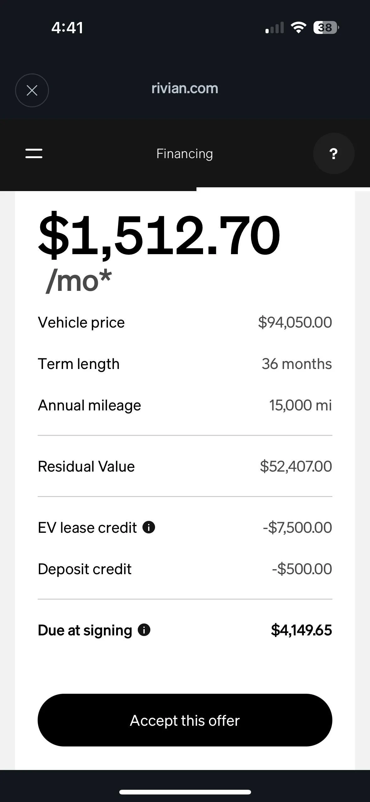 Rivian R1T R1S Determining money factor/interest rate on lease quote IMG_2506
