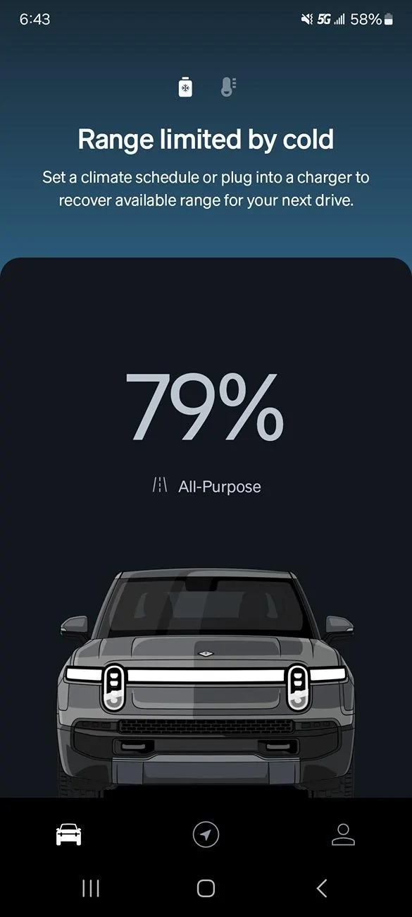 Rivian R1T R1S Anyone noticed latest update notification of lower range from cold ? 1000005803