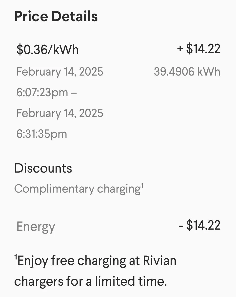 Rivian R1T R1S Rivian now charging $.68 per kwh IMG_6416