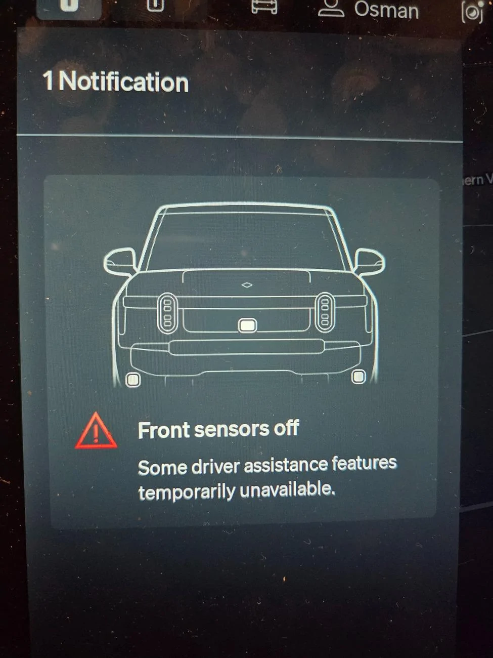 Rivian R1T R1S "Front sensors off" warning 20250220_073533