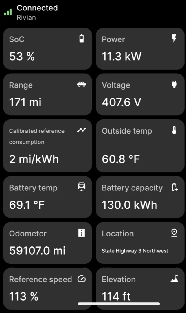 Rivian R1T R1S Battery capacity test at 56k miles for LE Quad Large R1S 1000002864