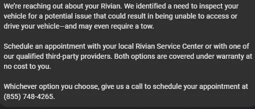 Rivian R1T R1S Text from Rivian about a required inspection? 1740789164749-x6