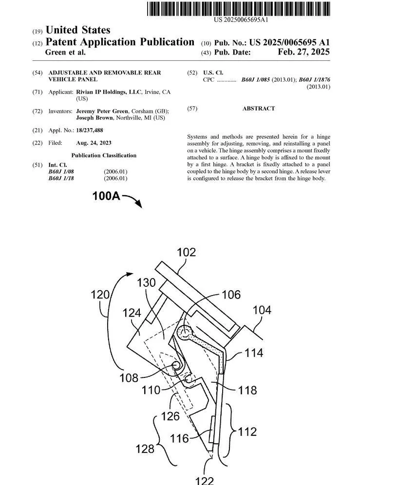 Rivian R1T R1S R2's Pop-Out Rear Quarter Windows may also be removable (patent) 1741097895620-2h