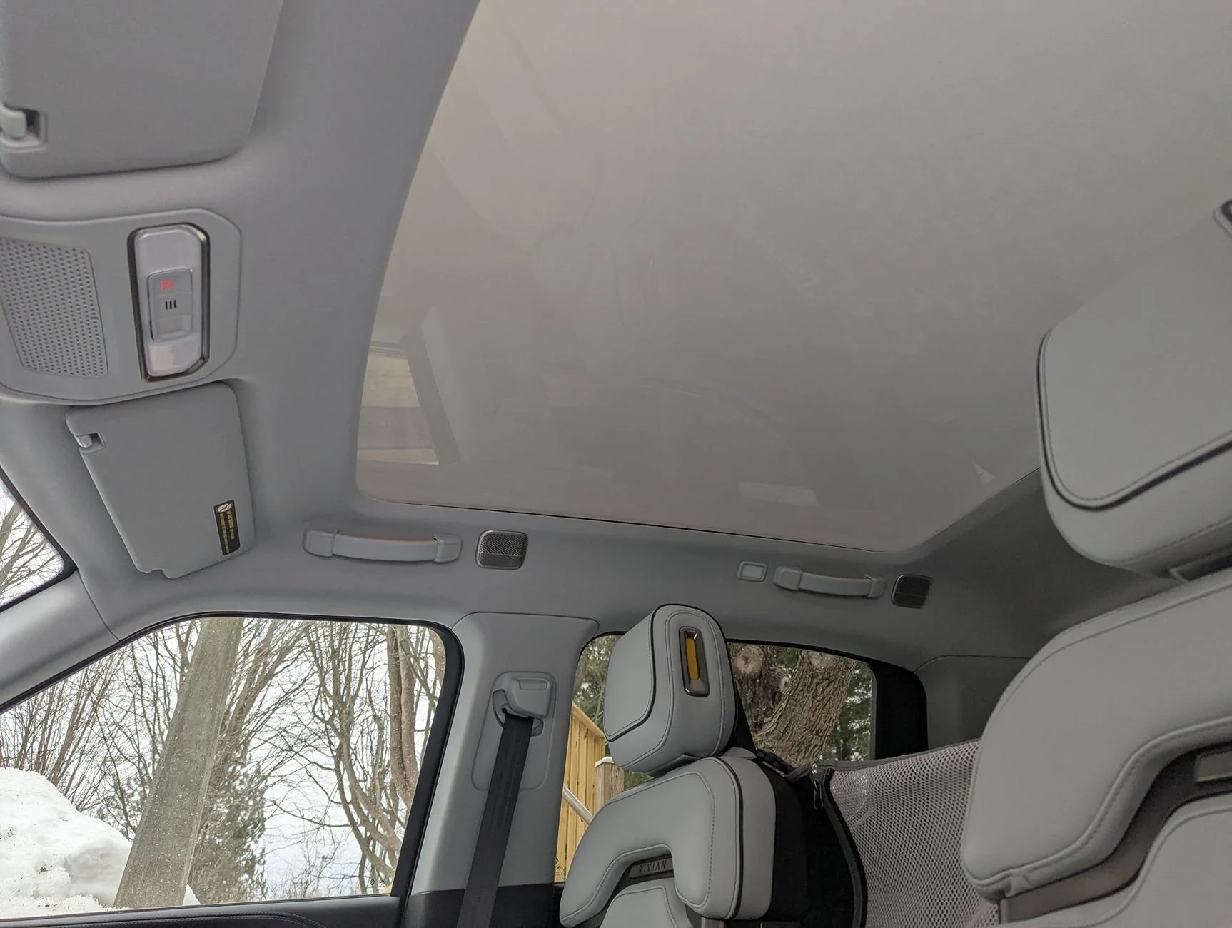 Rivian R1T R1S Visibility differences between default Panoramic Roof versus Dynamic Glass Roof (DSG) PXL_20250304_181053383