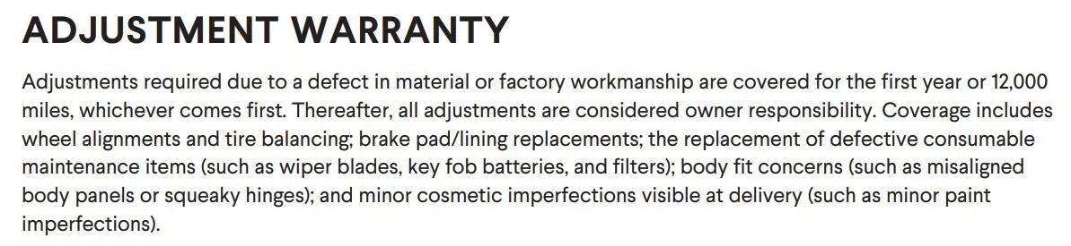 Rivian R1T R1S Adjustment Warranty - does it include routine maintenance? Screenshot 2025-03-05 180737