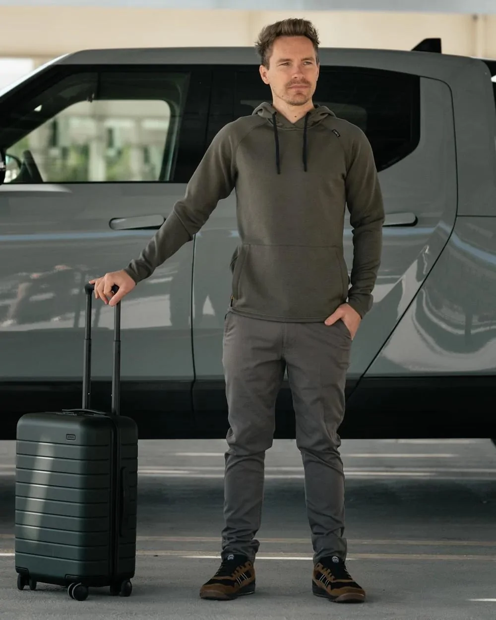 Rivian R1T R1S Adventure clothing anyone? This one features a RIVIAN R1T! KETL-Tomfoolery-Travel-Pant-Grey-4x5-2