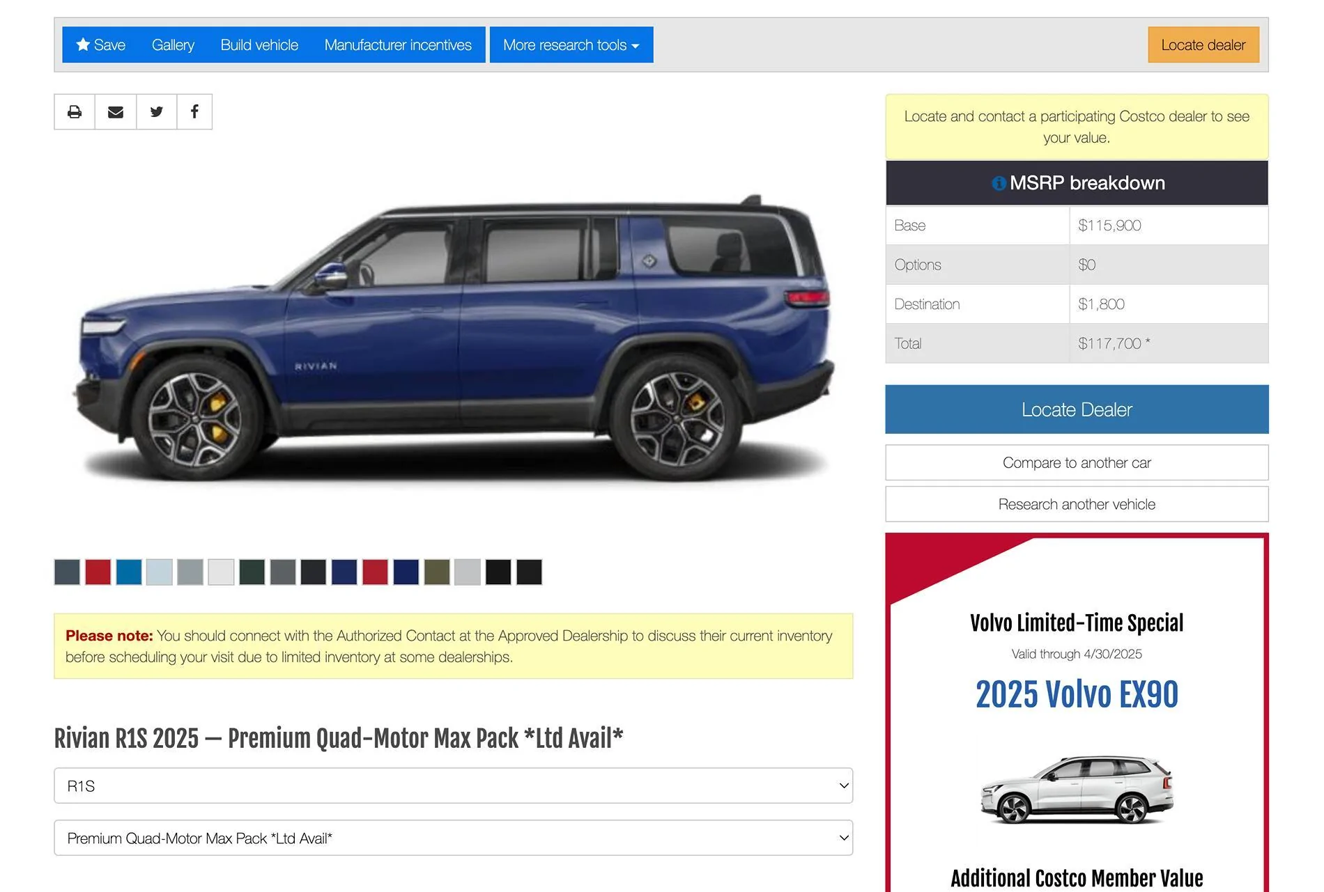 Rivian R1T R1S Gen2 Quad Motor Pricing Leaked by Costco! R1S = $115,900 / R1T = $109,900 Screenshot 2025-03-12 at 5.18.54 PM