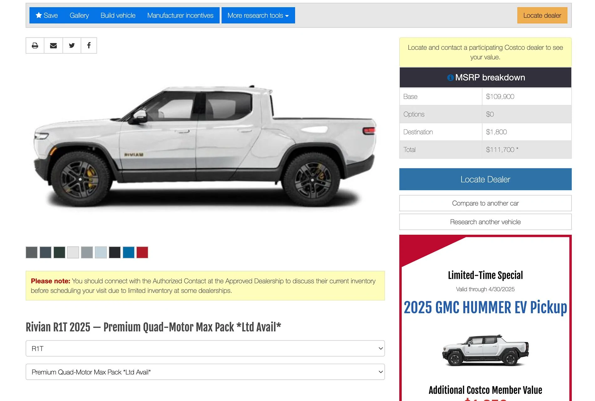 Rivian R1T R1S Gen2 Quad Motor Pricing Leaked by Costco! R1S = $115,900 / R1T = $109,900 Screenshot 2025-03-12 at 5.21.40 PM