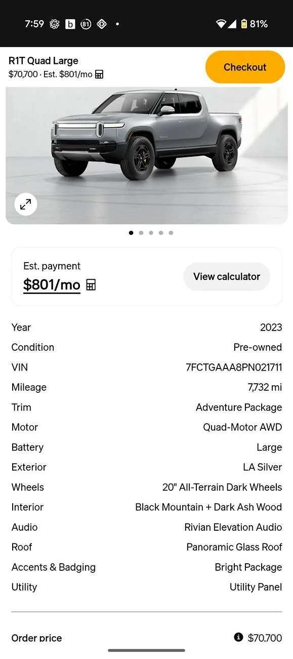 Rivian R1T R1S Gen2 Quad Motor Pricing Leaked by Costco! R1S = $115,900 / R1T = $109,900 Screenshot_20250312-195933