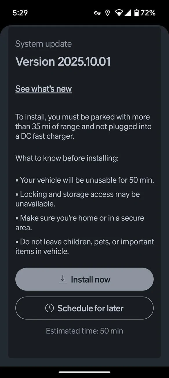 Rivian R1T R1S 2025.10 Update Now Installing Screenshot_20250408-172951
