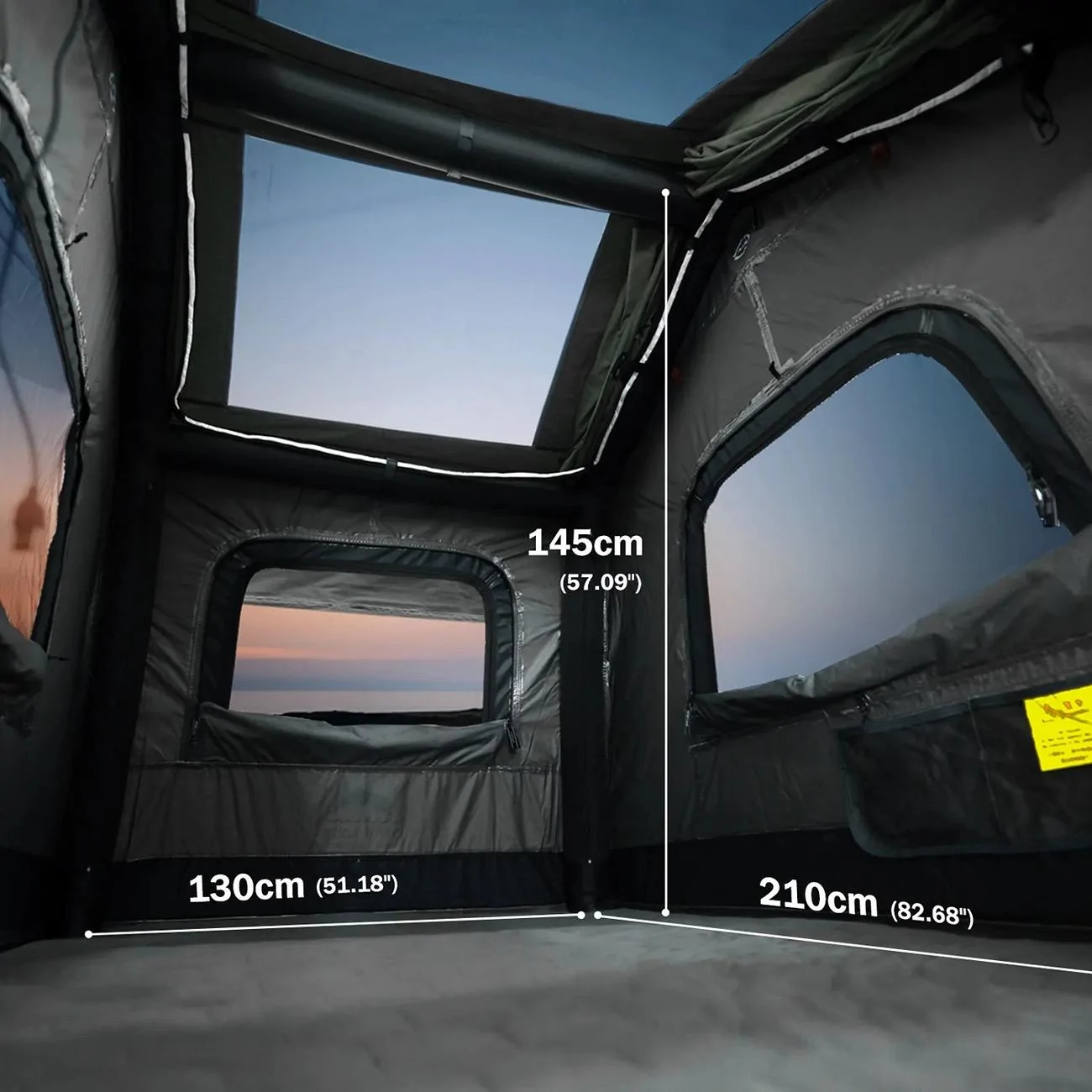 Rivian R1T R1S The Ultimate Rivian RTT Showdown: Air Cruiser vs. iKamper Skycamp Mini wild-land-air-cruiser-rooftop-tent_Internal_space_siz