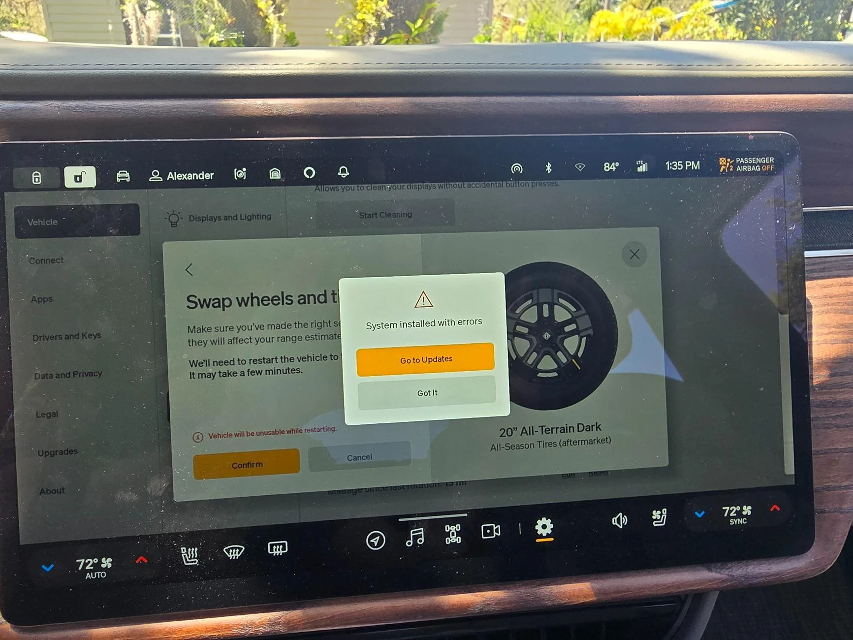 Rivian R1T R1S Swap Wheels Error (Resolved Via Software Update) 1000002626