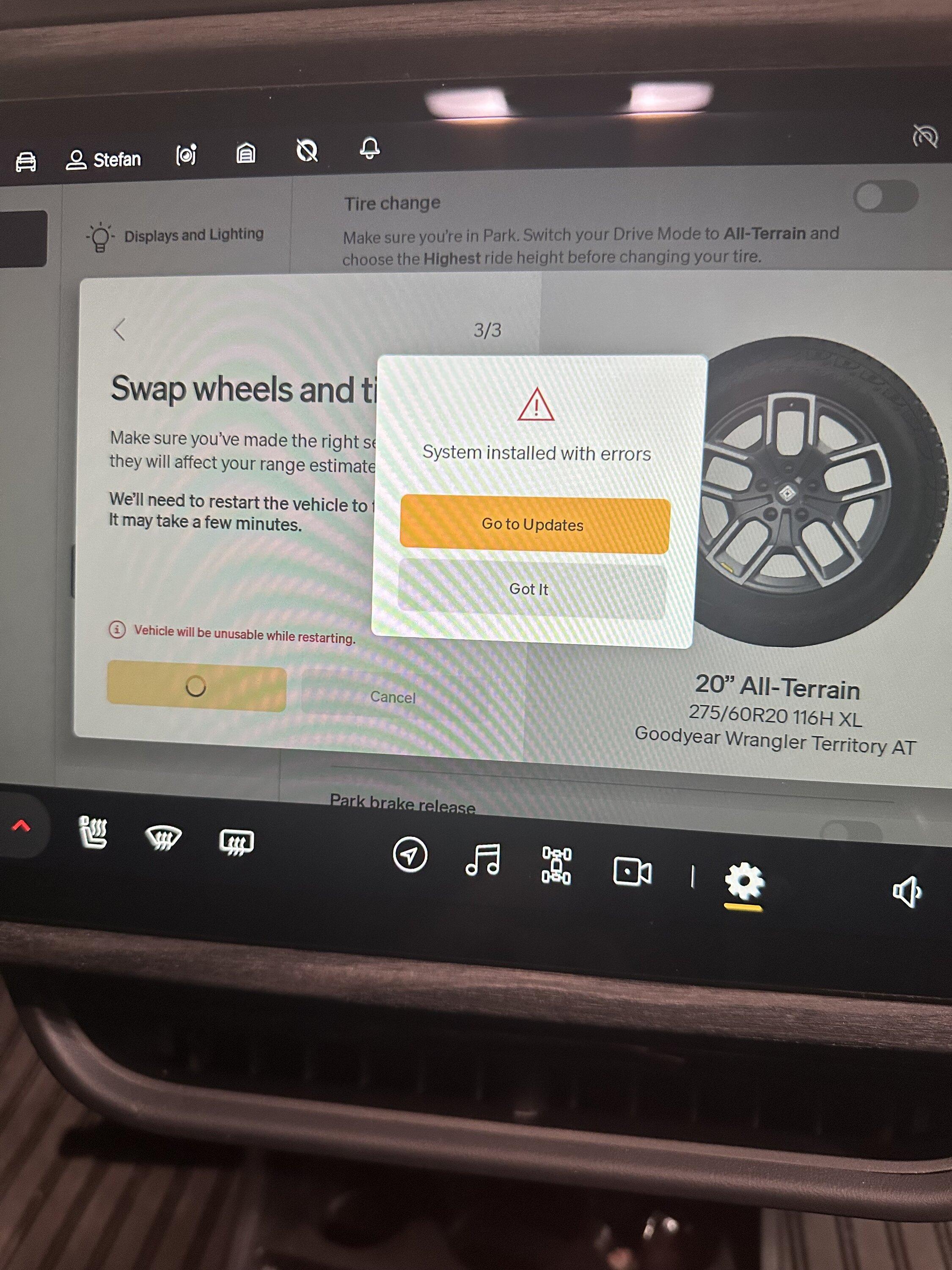 Rivian R1T R1S Error Changing Tire Size IMG_4842