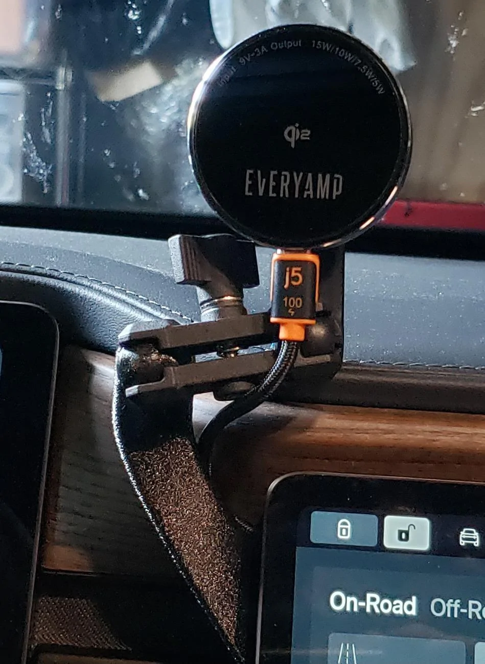 Rivian R1T R1S NEW Rivian Phone Holder w/ Riser Arm V2 (Patent Pending) Available w/ Semiconductor Cooling MagSafe/Qi2 Wireless Charger from EveryAmp 1000000533