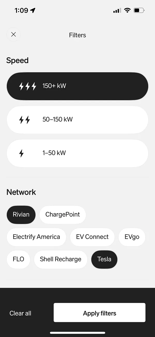 Rivian R1T R1S Tesla supercharger still not listed IMG_0177